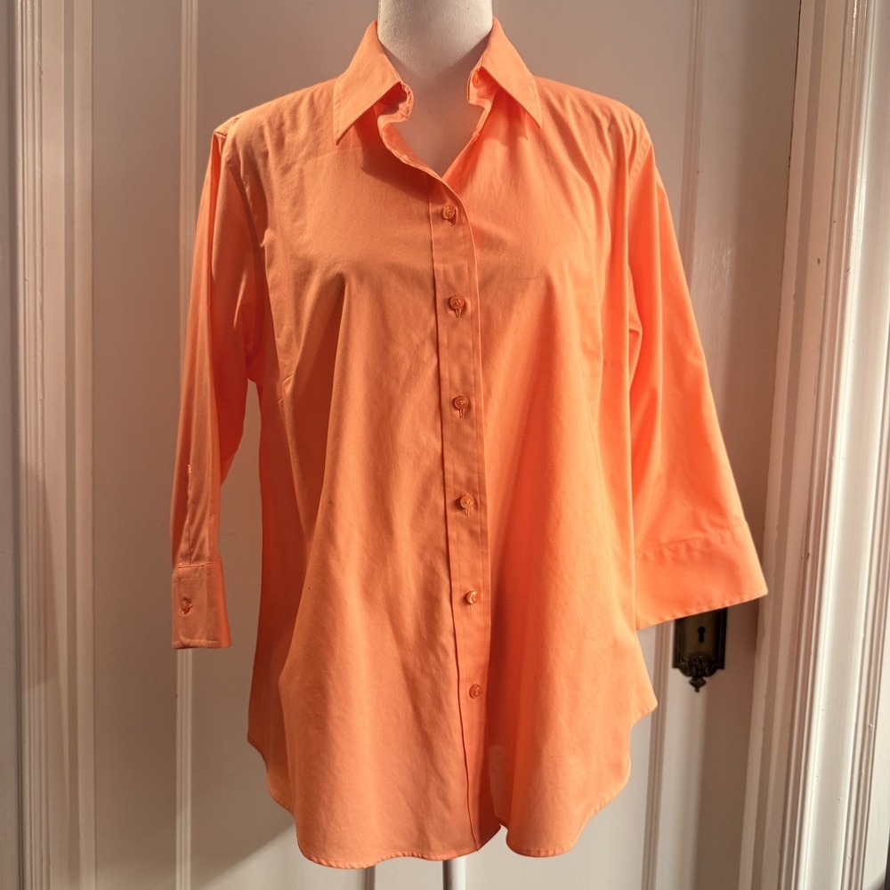 Lady Hathaway‎ 3/4 Sleeve Peach Button Down Blouse Size L